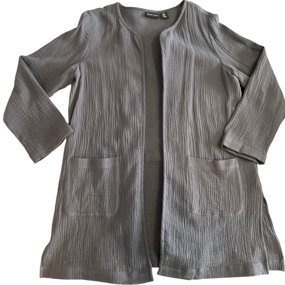 Adrienne Vittadini Unstructured Jacket/Cardigan, Gray, Size L